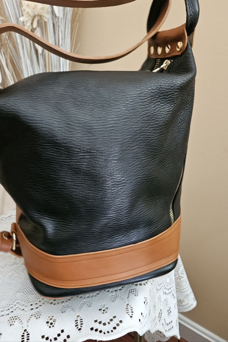 ,💞❣️Womens Valentinas Black and Browm Leather Bucket Hobo Shoulder Bag💘❣️ - Picture 4 of 14